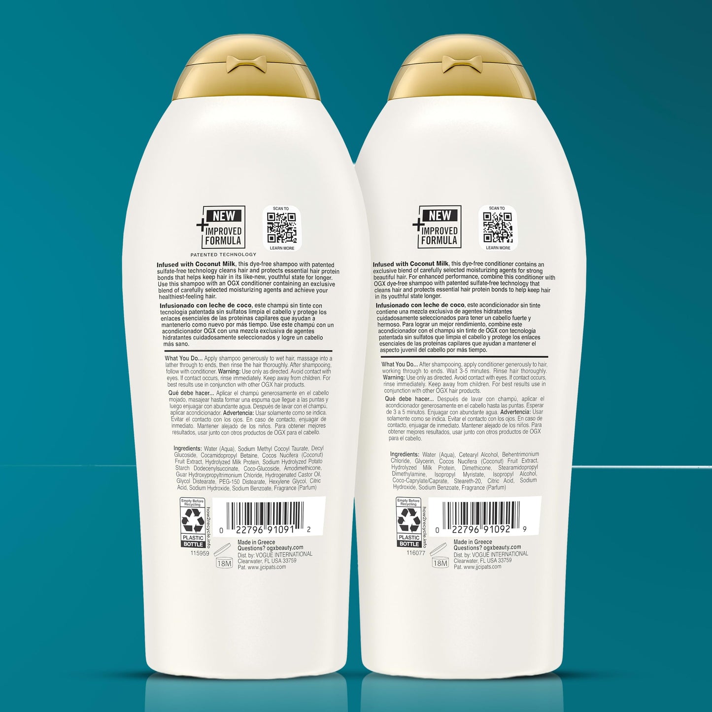 OGX Shampoo and Conditioner Set, Nourishing + Coconut Milk, Shampoo and Conditioner for Moisturizing & Strengthening Hair Care, Formulated without Sulfated Surfactants, 25.4 FL OZ, 2 Pack