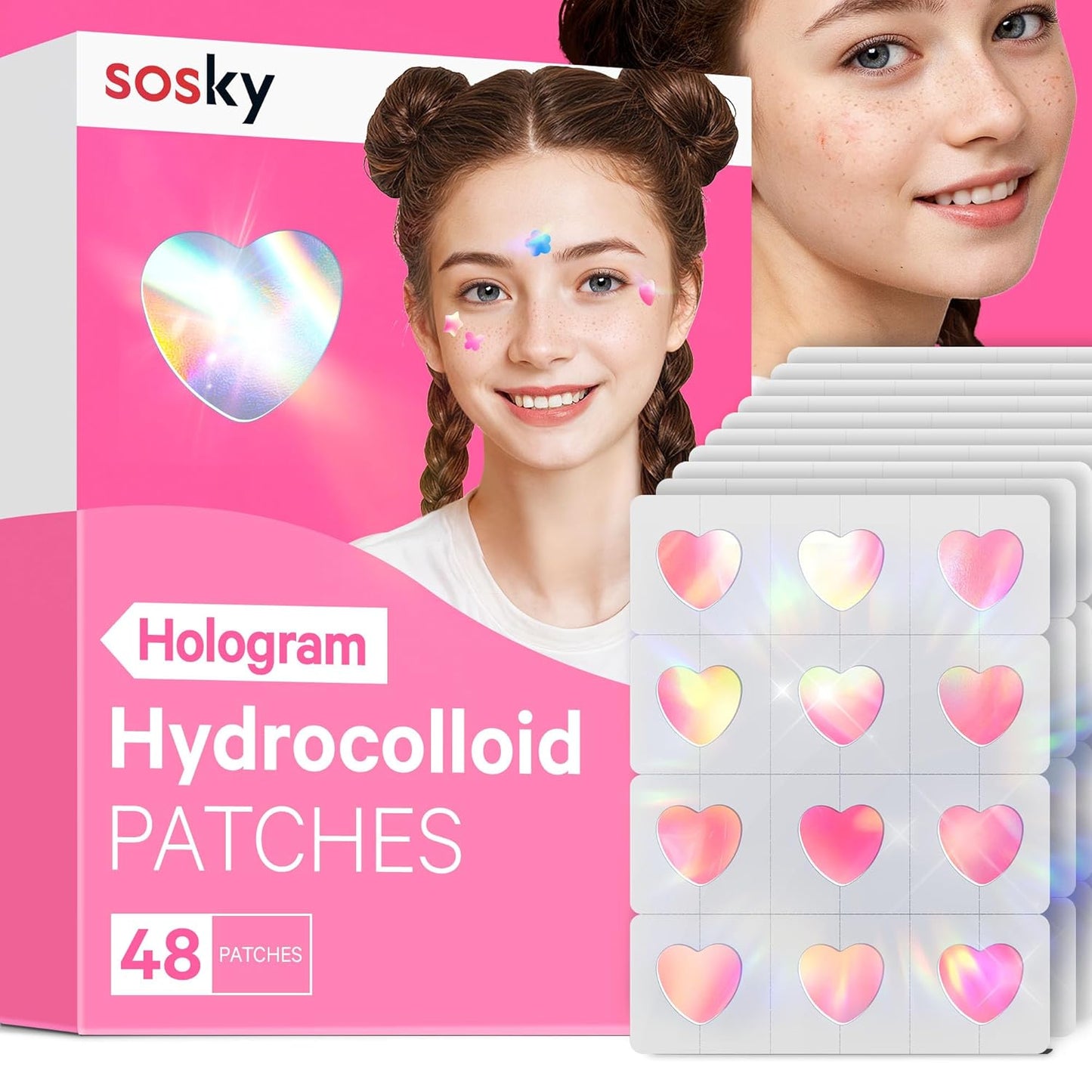 Sosky Pimple Patches for Face, Invisible Hydrocolloid Acne Patches, HSA Store Eligible Items, Zit Sticker for Face and Skin, Pimple Sticker for Covering Zits, Blemishes with Salicylic Acid 48 Count