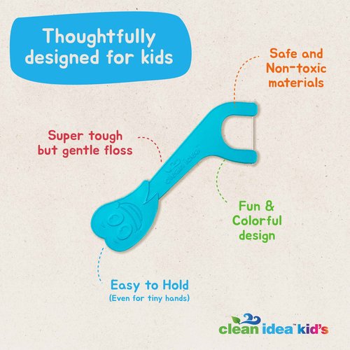 Clean Idea Kids EcoFlossers 200ct, Easy to Hold Kids Flossers, Fun & Colorful Kid Flossers, Natural Kid Floss, Plastic Free Biodegradable Floss Picks, Toddler Flosser Stick