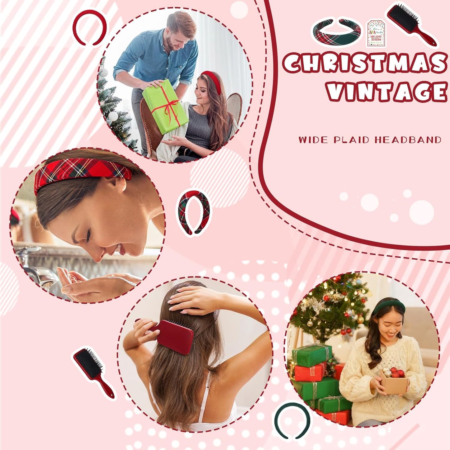 Valentine Tartan Headband Set - 6 Plaid Hair Accessories for Spa & Party | Perfect Gift for Women