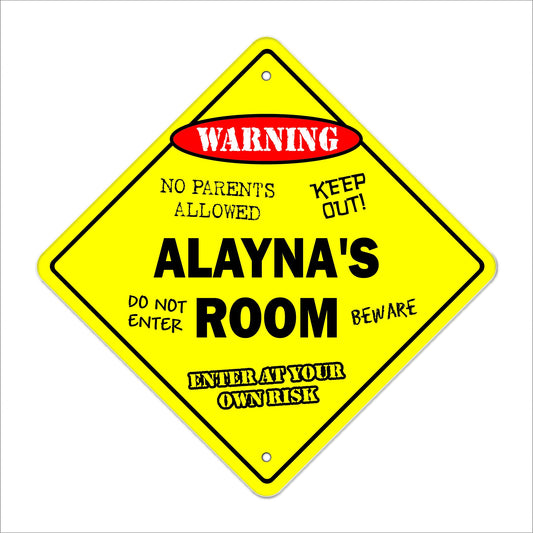 Alayna's Room Sign Crossing Zone Xing | Indoor/Outdoor | 12" Tall Kids Bedroom Decor Door Children's Name boy Girl