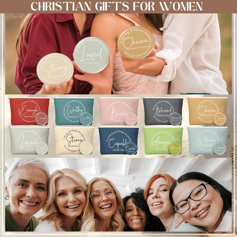 Christian Mother's Day Gifts - 12 Sets Religious Makeup Bags & Mirrors | Inspirational for Nurses, Teachers, & Church Groups