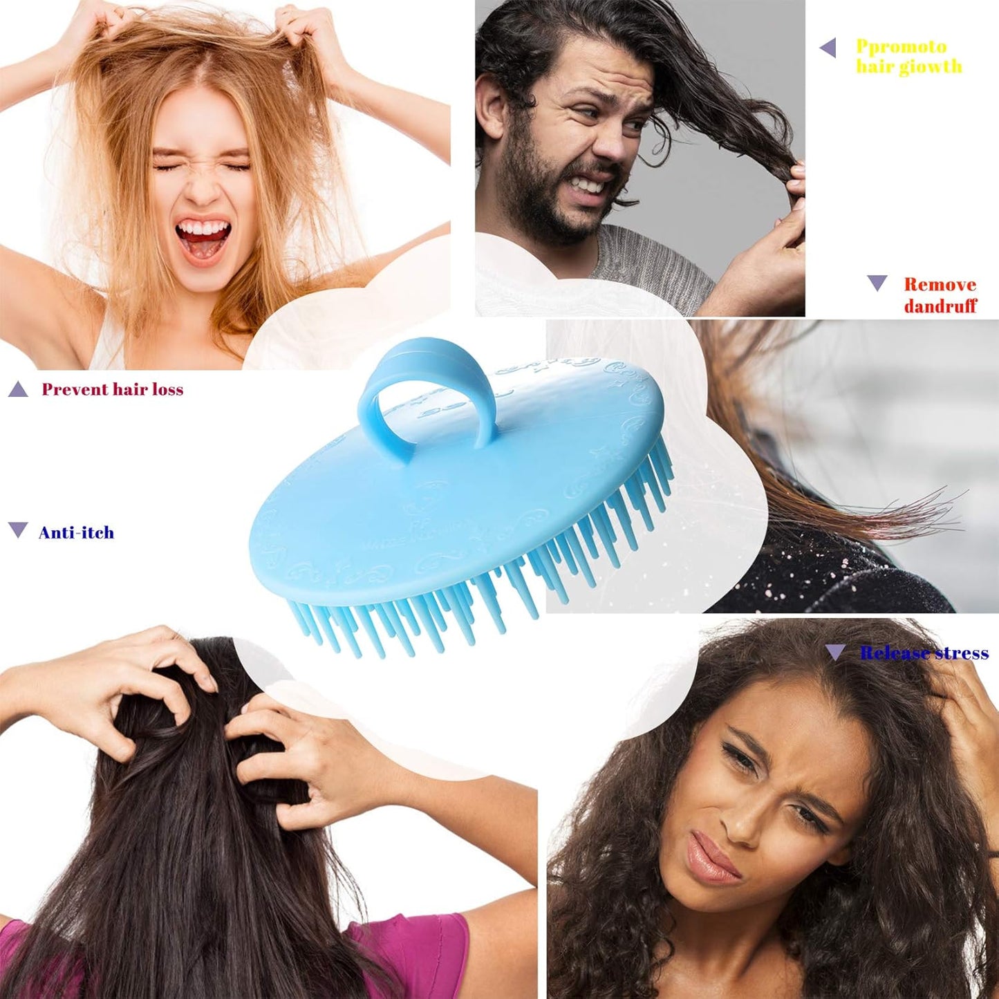 4Pack Hair Scalp Exfoliator Brush Dandruff Cleaning brush, Flexible Scalp Massager, Shower Shampoo Brush for Home, Office, Travel and Pets-BBTL