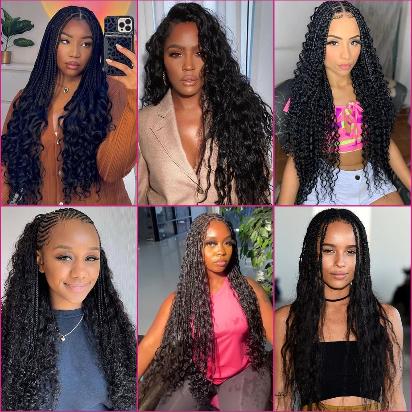 Human Braiding Hair - 20 Inch Curly Boho Braids | 110g Deep Wave Bulk Hair, Natural Black - 3 Bundles