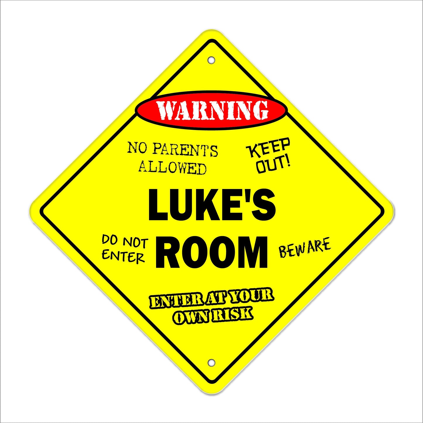 Luke's Room Sign Crossing Zone Xing | Indoor/Outdoor | 12" Tall Kids Bedroom Decor Door Children's Name boy Girl