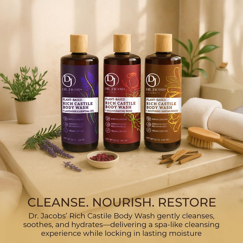 Dr. Jacobs Naturals Pure Castile Soap Liquid Body Wash, Sandalwood - Plant Based Soap Infused with Vitamin E and Aloe Vera to Moisturize Dry and Sensitive Skin - Made in the USA - 32 oz, Pack of 2