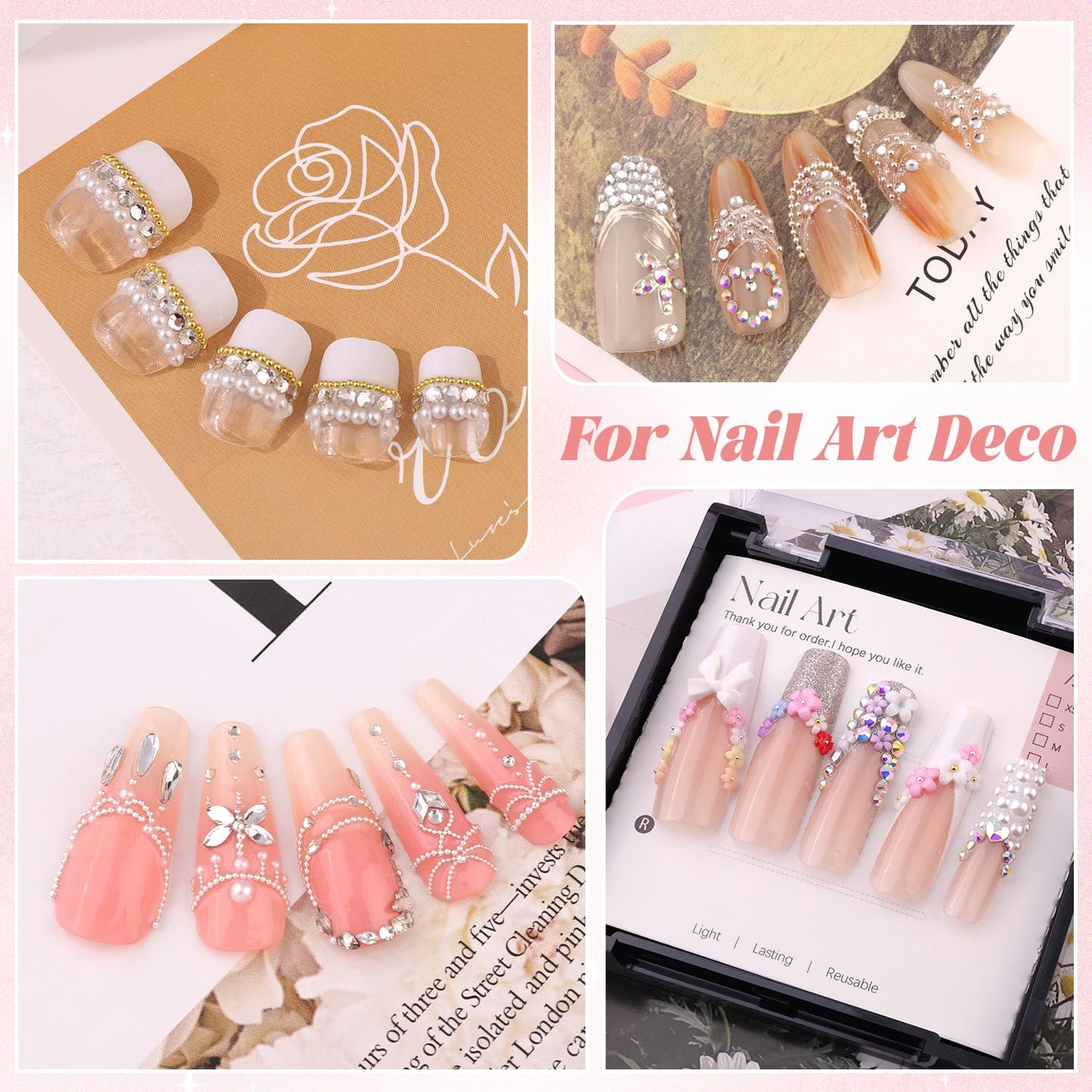 3220Pcs Champagne Gold Nail Rhinestones 120Pcs Multi Shapes Flatback Gems Charms Crystal+3100Pcs 1.5-4mm Round Beads, Glass Diamond Gemstones for Bedazzling Acrylic Nails Decoration