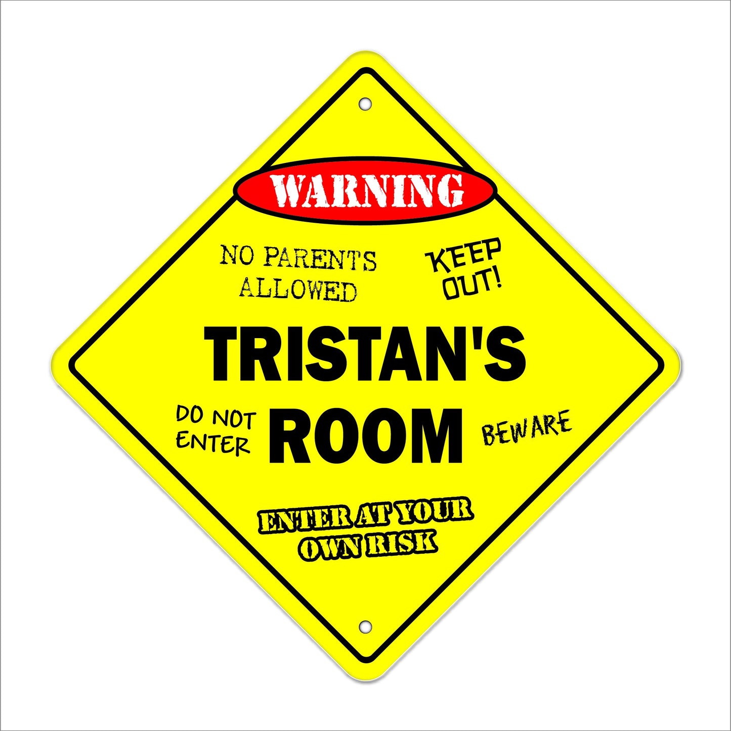 Tristan's Room Sign Crossing Zone Xing | Indoor/Outdoor | 12" Tall Kids Bedroom Decor Door Children's Name boy Girl
