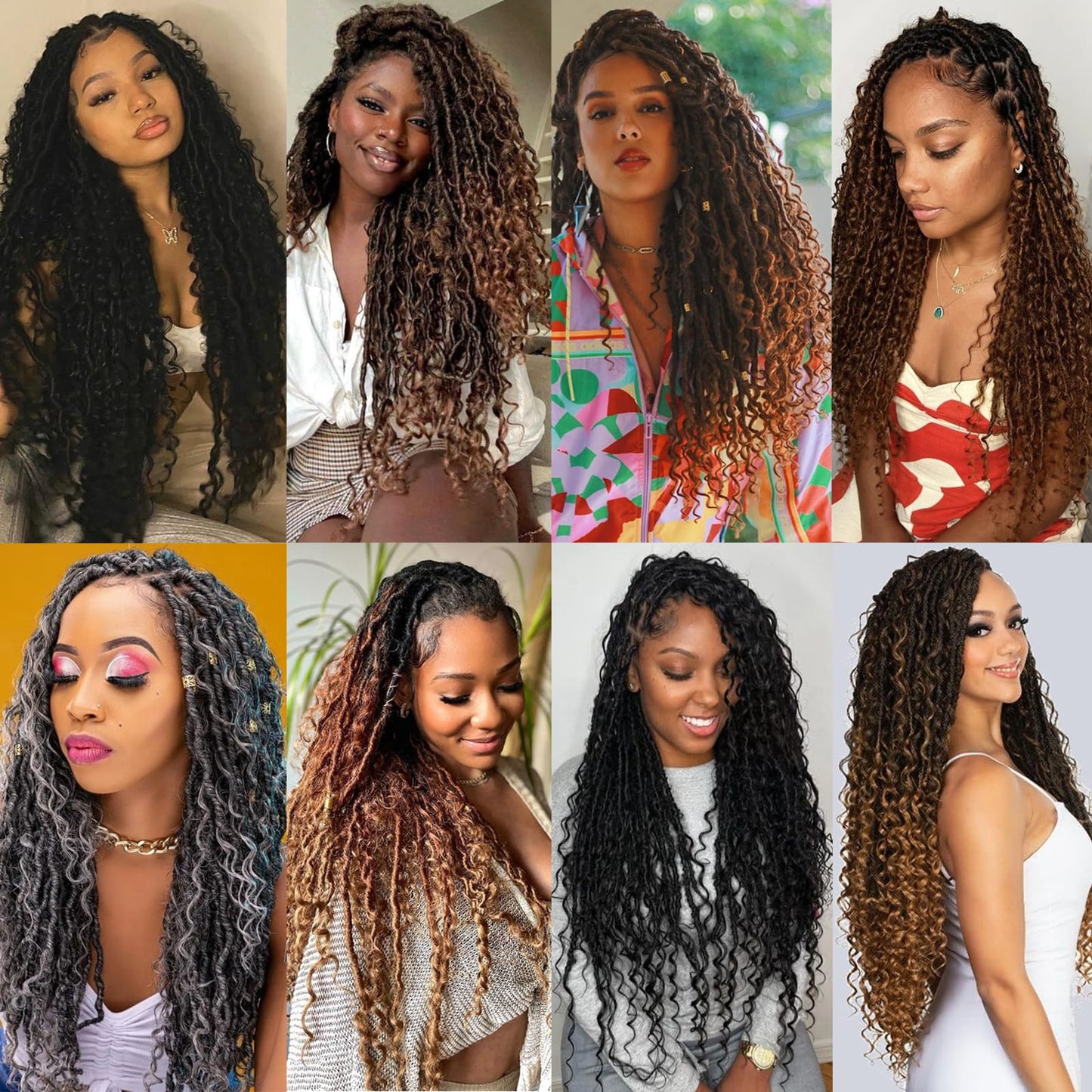 Unionbeauty Pre Looped Goddess Locs Crochet Hair 30 Inch 9 Packs Boho Goddess Faux Locs with Curly Ends Black River Locs Crochet Hair Synthetic Crochet Locs Hair Extensions For Women 1B#