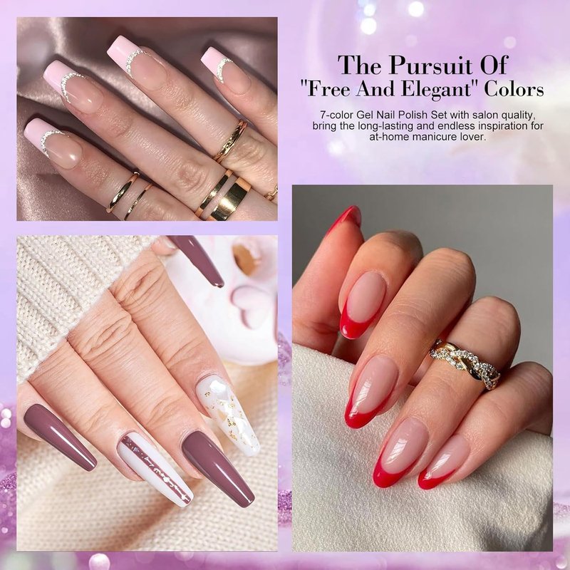LimeGirl Gel Nail Polish Kit - 23PCS Salon-Grade UV Light Set | 7 Colors Including Classic French White & Mauve Grey
