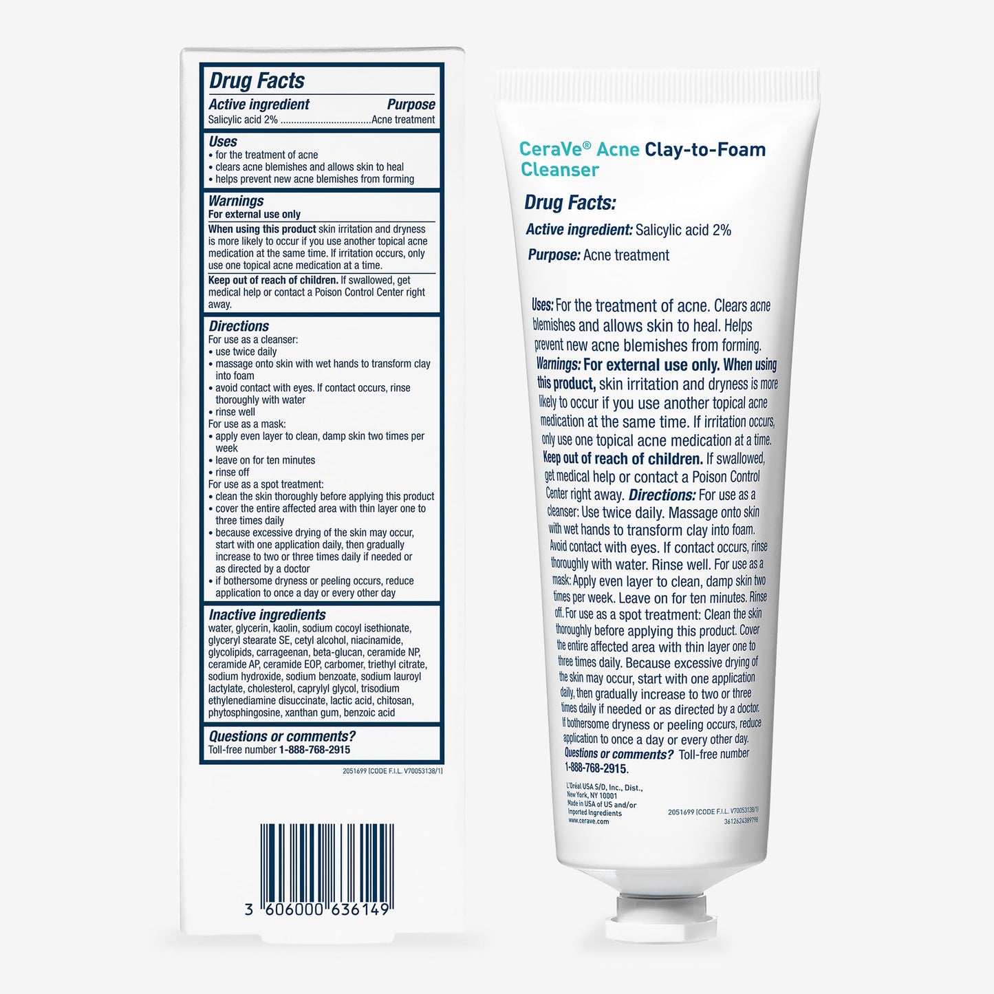 CeraVe Clay To Foam Acne Face Wash, Multi-Use Salicylic Acid & Kaolin Clay Acne Spot Treatment Clears Pimples & Blackheads, Prevents Breakouts, Hydrates & Soothes, Fragrance-Free, Non-Comedogenic, 4oz