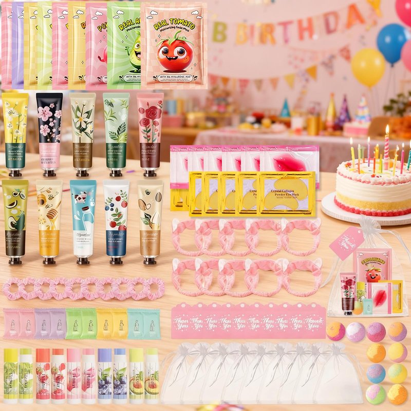 110PCS Spa Party Supplies for Girls, Spa Party Favors Include Lip Mask, Foot Bath Bombs, Face Masks, Skin Care For Teens 10-12, Sleepover Party Supplies for Girls, Spa Birthday Bulk Gifts for Women