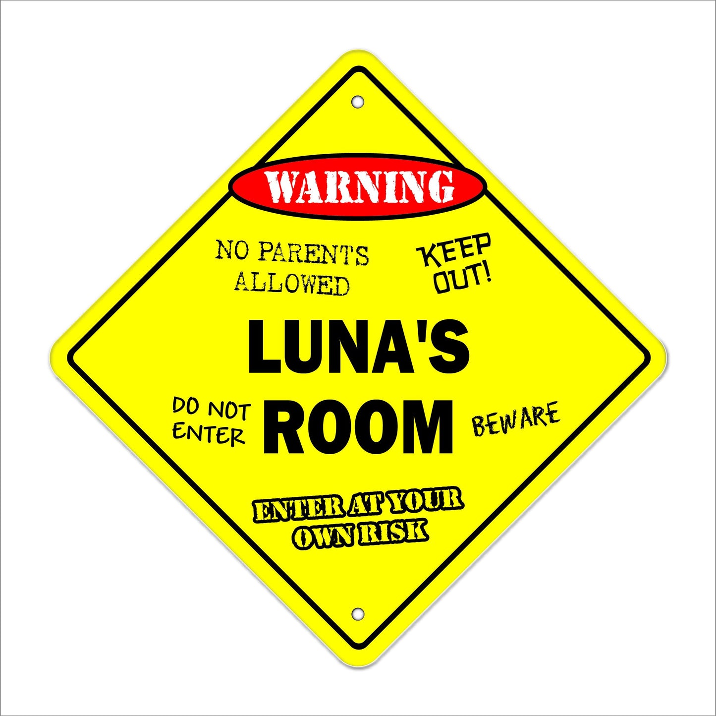 Luna's Room Sign Crossing Zone Xing | Indoor/Outdoor | 12" Tall Kids Bedroom Decor Door Children's Name boy Girl