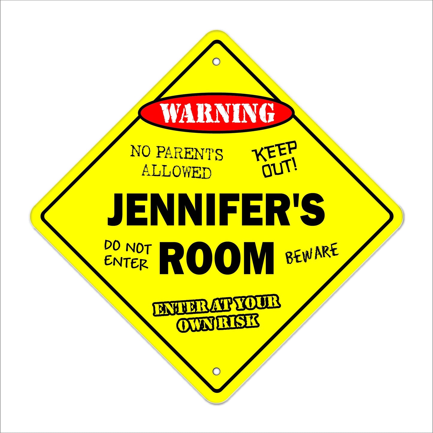 Jennifer's Room Sign Crossing Zone Xing | Indoor/Outdoor | 12" Tall Kids Bedroom Decor Door Children's Name boy Girl