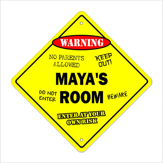 Maya's Room Sign Crossing Zone Xing | Indoor/Outdoor | 12" Tall Kids Bedroom Decor Door Children's Name boy Girl
