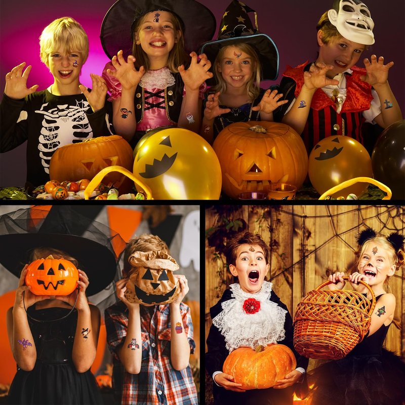 Halloween temporary tattoos for kids, 190 pcs Glow in the Night temporary tattoos, Trick or treat gift Ghost Monster Pumpkin Tattoos