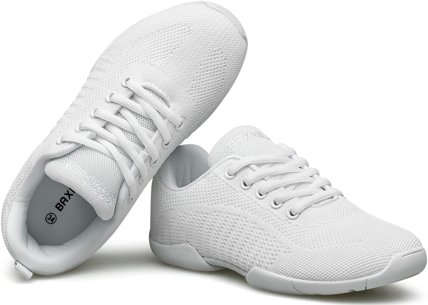 BAXINIER Girls White Cheerleading Shoes Breathable Youth Cheer Competition Sneakers Athletic Training Dance Tennis Walking Shoes - White 4 Big Kid