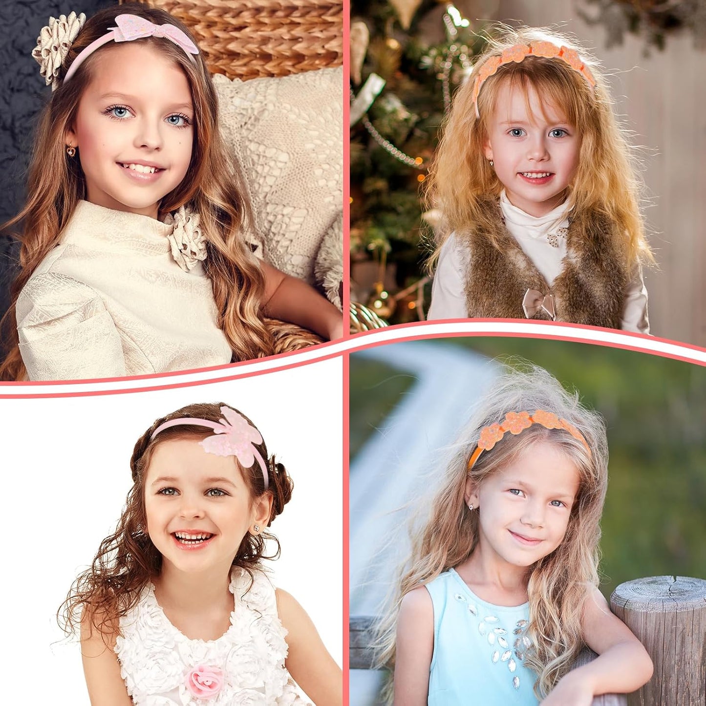 6 Pack Girls Headbands with Bow, Colorful Glitter Kids Headbands for Little Girls with Plastic Sparkly Bow Butterfly Floral Toddlers Hair Accessories