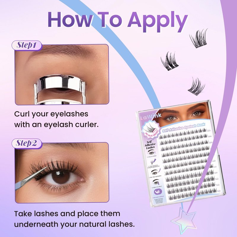 LAWINK Pre Glued Lash Clusters, 132PCS, 10-12MM, C-Curly