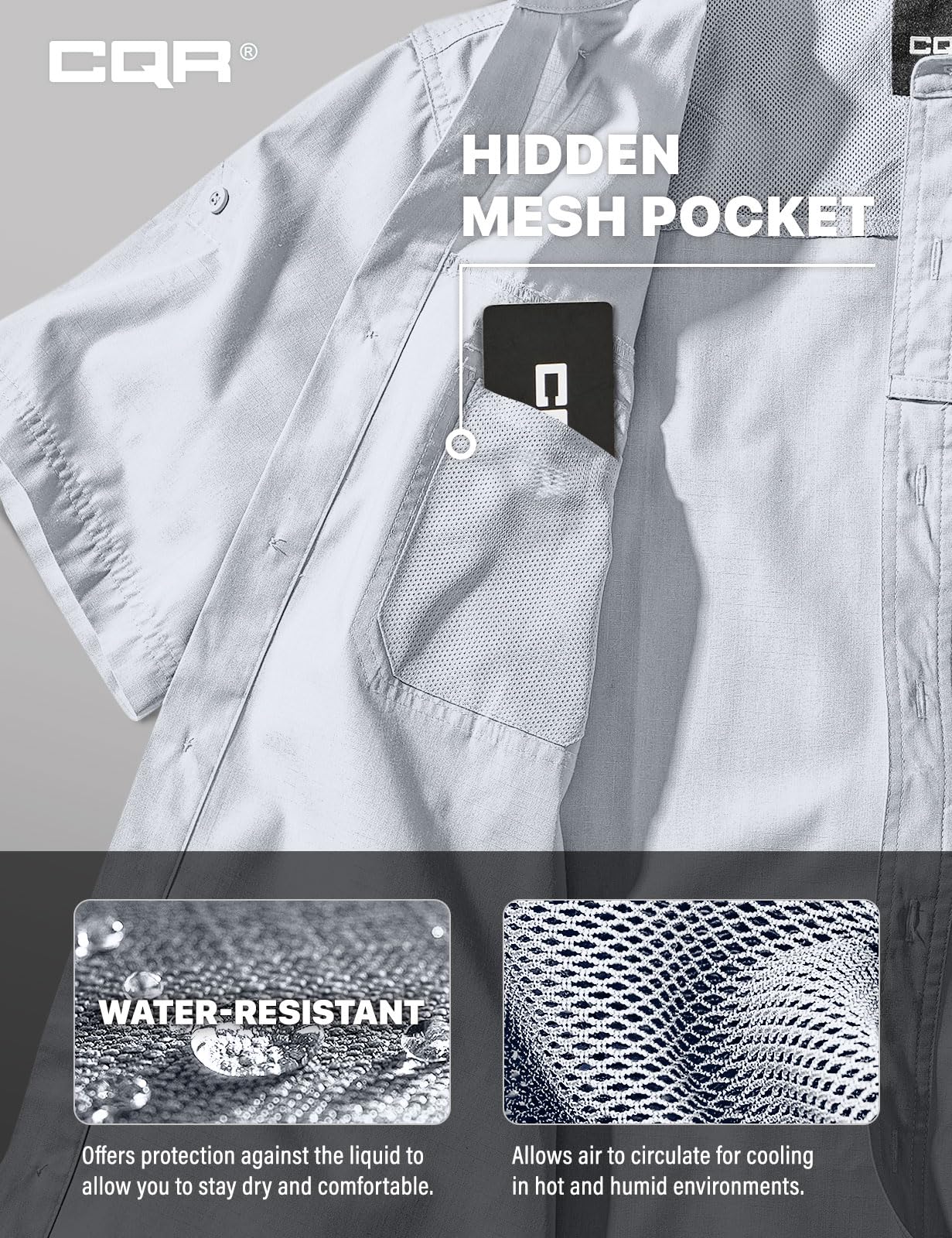 CQR Men's Short Sleeve Tactical Shirts, UPF 50+ Ripstop Military Work Shirts, Breathable Button Down Outdoor Hiking Shirt, Button Down Shirts White, XX-Large