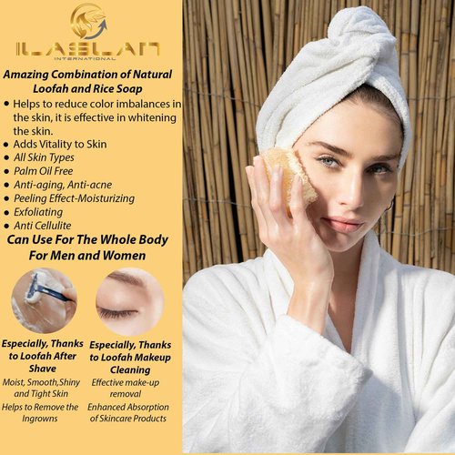 Rice Soap | Natural Exfoliating Loofah Soap Bar | Handmade Soap for Face and Body, Soap with Loofah Inside, Luffa Soap Bar, Organic Bath Sponge for Men and Women, Nourishing, Hydrating