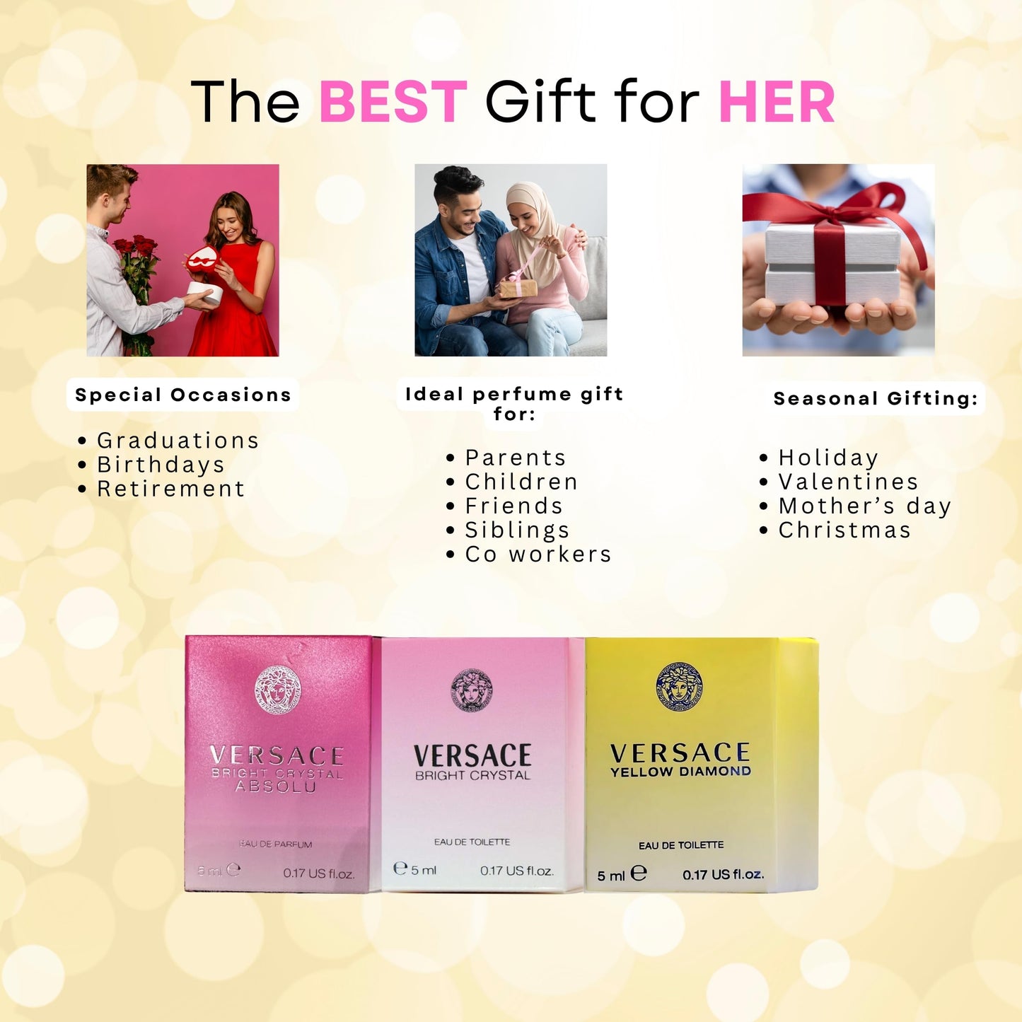 Versace Perfume Gift Set for Women – Mini Variety Gift Set Trio Collection – Absolu, Bright Crystal, Yellow Diamond