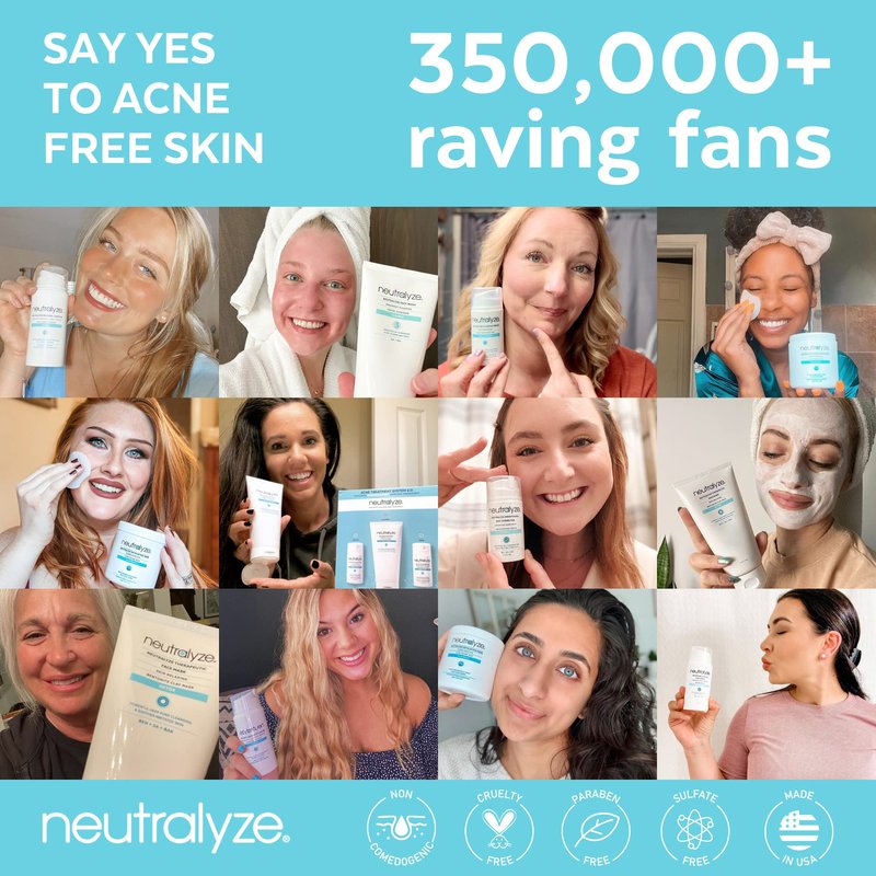 Neutralyze Moderate to Severe Acne Treatment Kit 2.0 - Maximum Strength 3 Step Acne Kit with 2% Salicylic Acid, 2% Mandelic Acid & Nitric Oxide - Includes Face Wash, Clearing Serum & Synergyzer