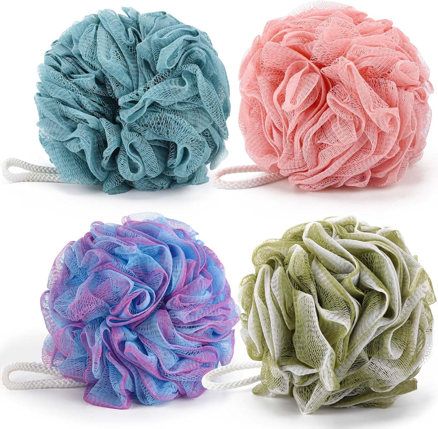 BTYMS Loofah Sponge 60 Gram Shower Pouf Bath Scrunchies Shower Puff Exfoliating Body Wash Scrubber Bath Puffs for Washing - Set of 4