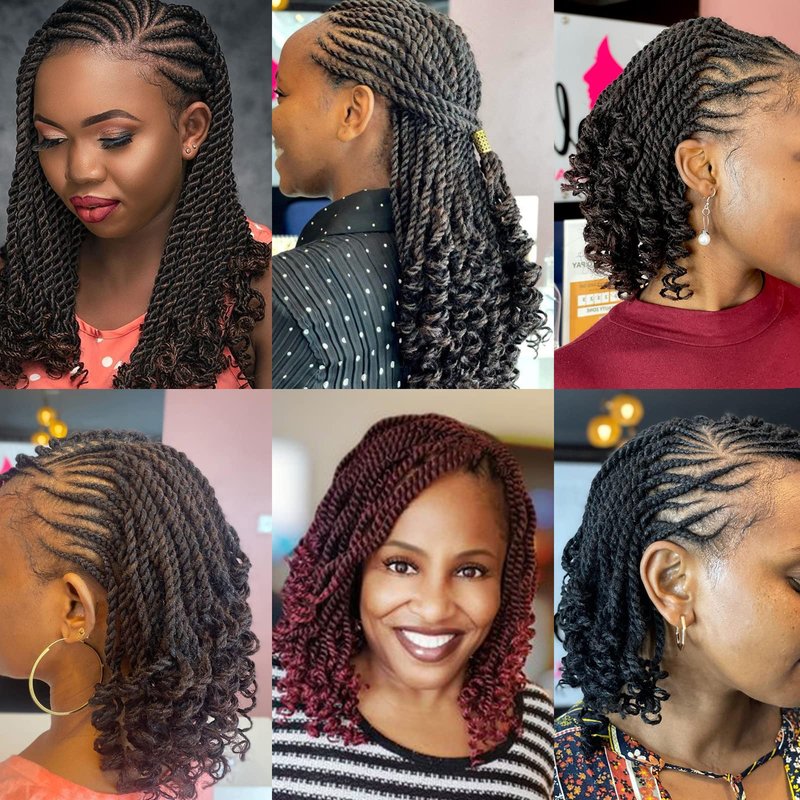Leeven 8 Packs Wavy Senegalese Twist Crochet Hair with Curly Ends, 8 Inch Black Pre Looped Short Crochet Braids, Pre Twisted Small Havana Twist, Synthetic Braiding Hair for Women Girl Kids