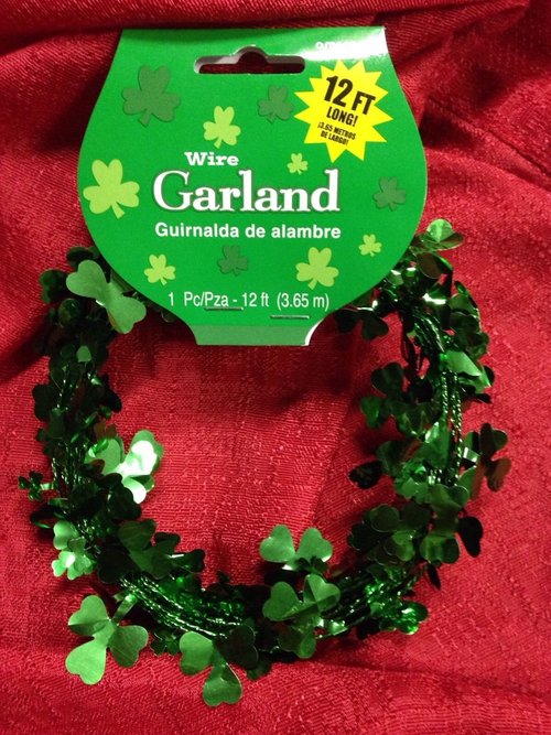 Shamrocks Foil Wire Green Garland - 12' (1 Pc.) Irish Decoration for a Festive St. Patrick's Day Celebration