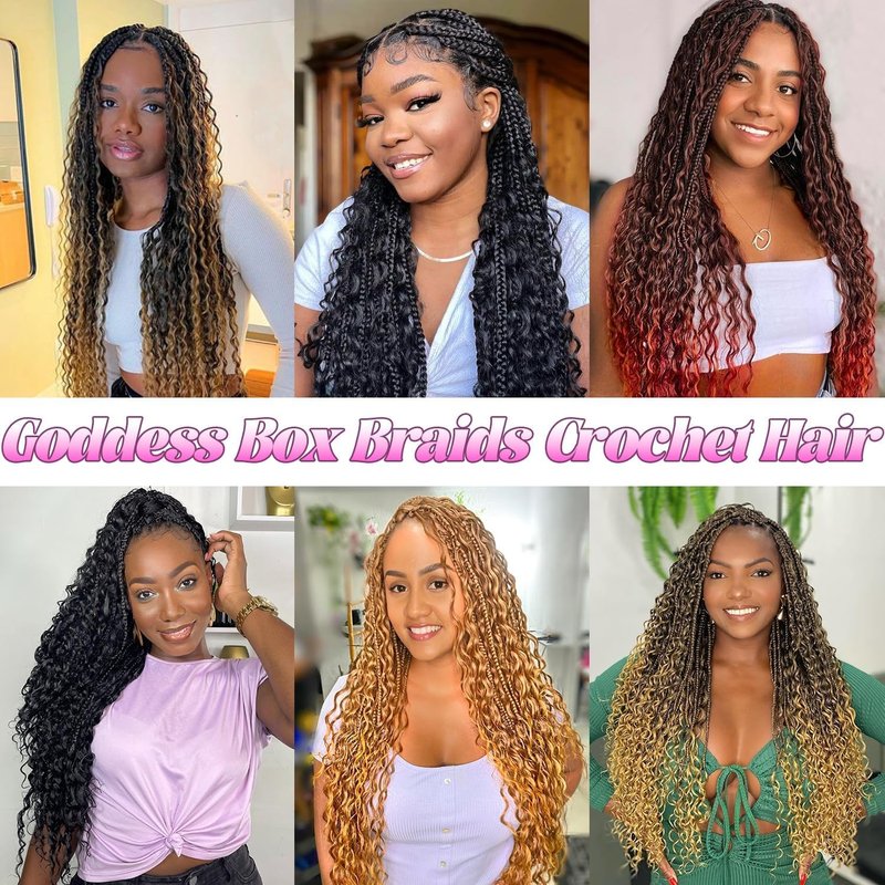 Goddess Boho Box Braids Crochet Hair-8 Packs 18 Inch Crochet Box Braids for Black Women Pre Looped (1B#, 18 Inch(Pack of 8))