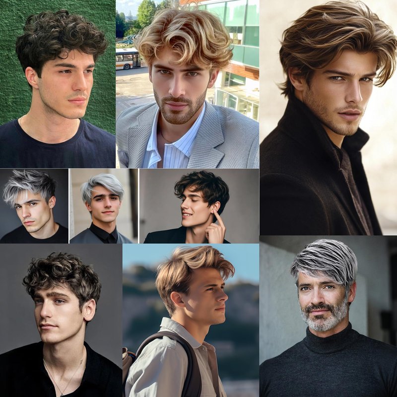 VRbeatter Short Brown Wig for Men Layered Cut Wavy Fluffy Hair Wig with Bangs for Men Highlight Short Wig Natural Looking Synthetic Wigs for Daily Use Brown Mix Gold (M610)