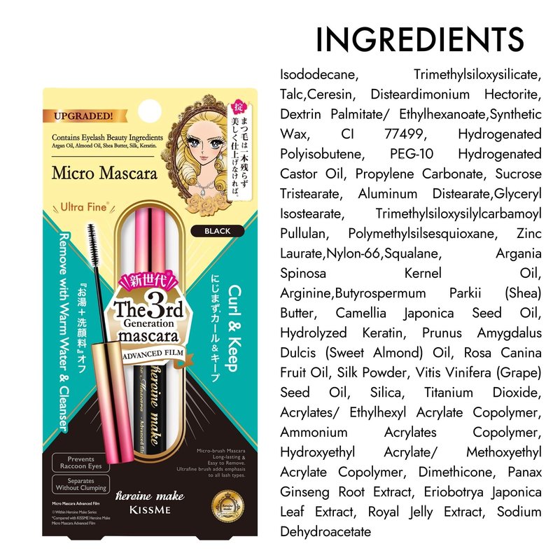 Heroine Make by KissMe Mini Waterproof Mascara | Black Waterproof Formula for Long-Lasting Volume and Length | Hypoallergenic | Curling and Smudge-Proof | Made in Japan
