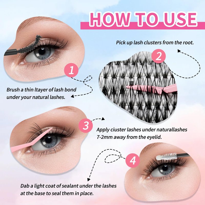 FONXJE DIY Lash Clusters Kit for At-Home Eyelash Extensions | 280 Cluster Lashes (9mm-16mm) with Lash Glue, Bond Sealer & Tweezers | Reusable Cluster Lash Extension Kit for Natural Volume(30D+40D)
