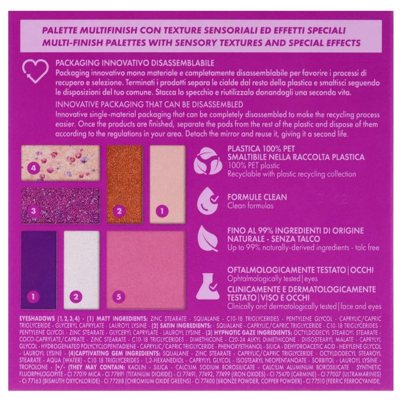 Pupa Milano Eyeshadow Palette - 7 Pan Fuchsia Blush & Eyeshadows | Matte & Shimmer Finish, Travel-Friendly, Talc-Free