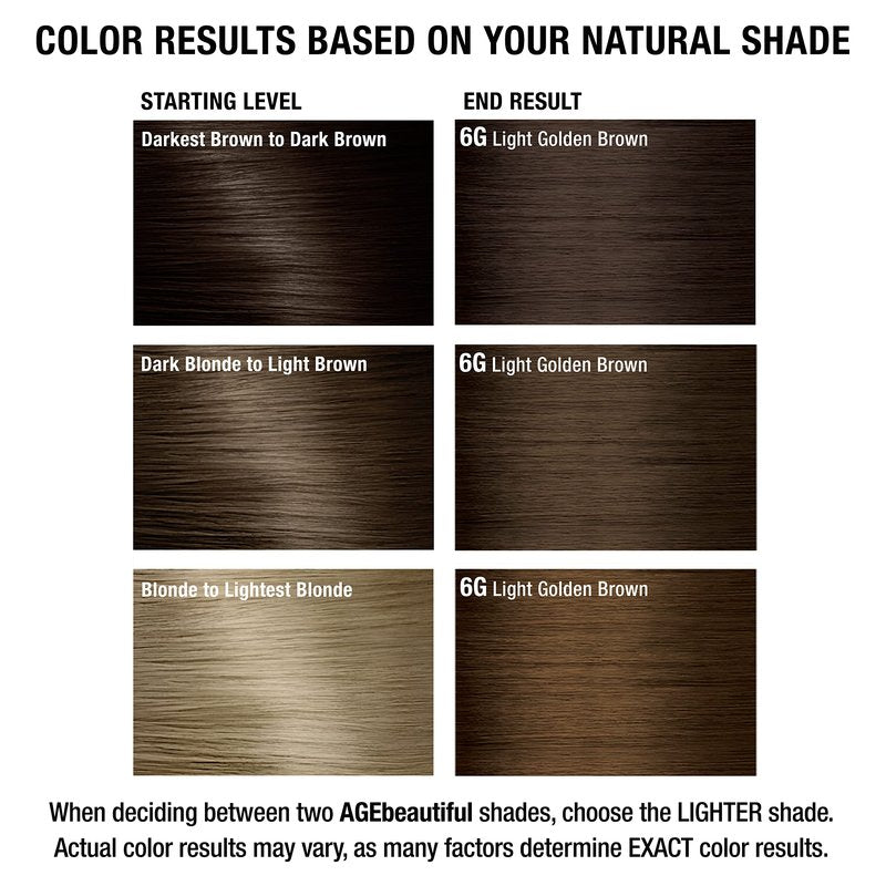 AGE beautiful Permanent Hair Dye 6G Light Golden Brown - Golden Brown / Warm Brown Hair Color Cream with 100% Gray Coverage, Anti-Aging Biotin Formula for Thicker, Fuller Hair, Salon Quality
