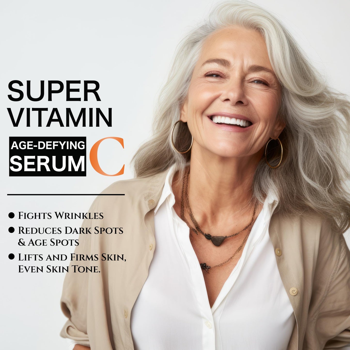 Super Vitamin C Serum for Women over 70, Wrinkle Cream for Face, Anti Aging Cream, Hydrates, Softens, Lifts and Firms Super Vitamin C Serum (60ml, Orange)
