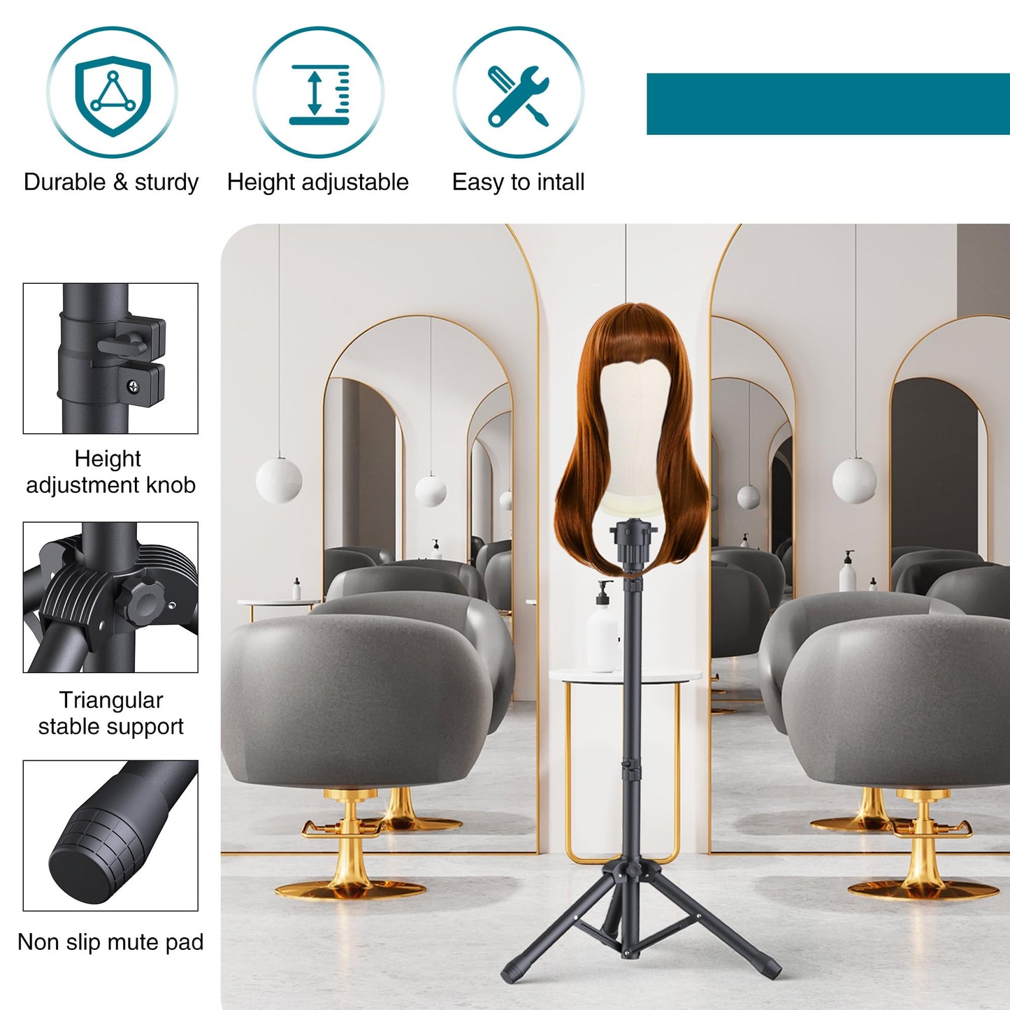 Retbtnm Wig Stand with Head 50 Inches, Wig Head Stand with 22 Inches Mannequin Head, Height Adjustable Metal Tripod Wig Stand, Manikin Head Set for Wigs Display Making Hair Weave and Styling