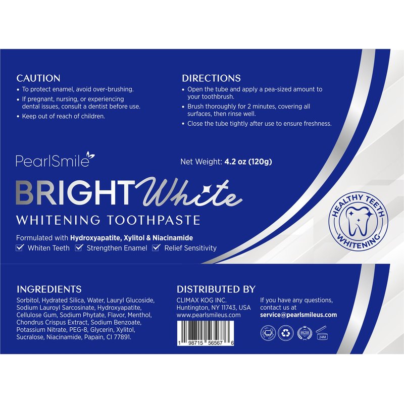 PearlSmile Hydroxyapatite Niacinamide Whitening Toothpaste – 5% Niacinamide + 10% Nano-Hydroxyapatite (nHAp) – Strengthens Enamel & Remineralizes – Fluoride-Free, 4.2oz (Pack of 2)
