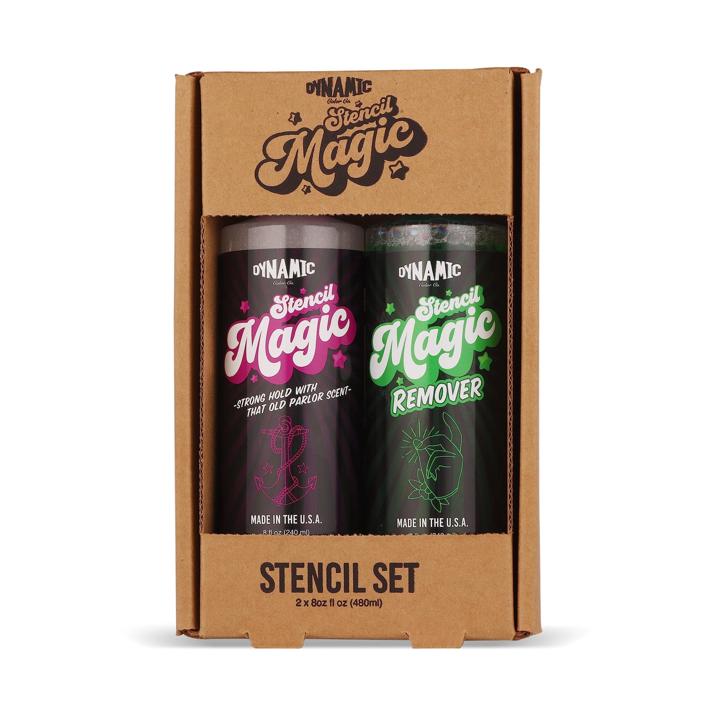 Dynamic Color Co - Stencil Magic Tattoo Solution and Remover, for Artists, Made in USA (8 oz Bottle Set)