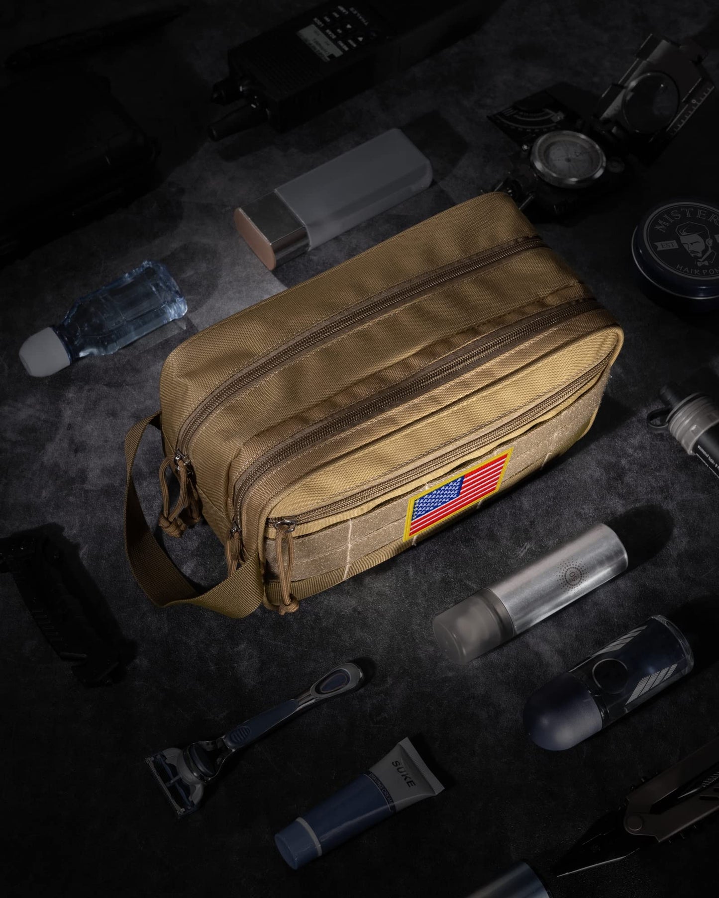 TACTICISM Large Black Toiletry Bag for Men and Small Brown Dopp Kit, Bundle Sales