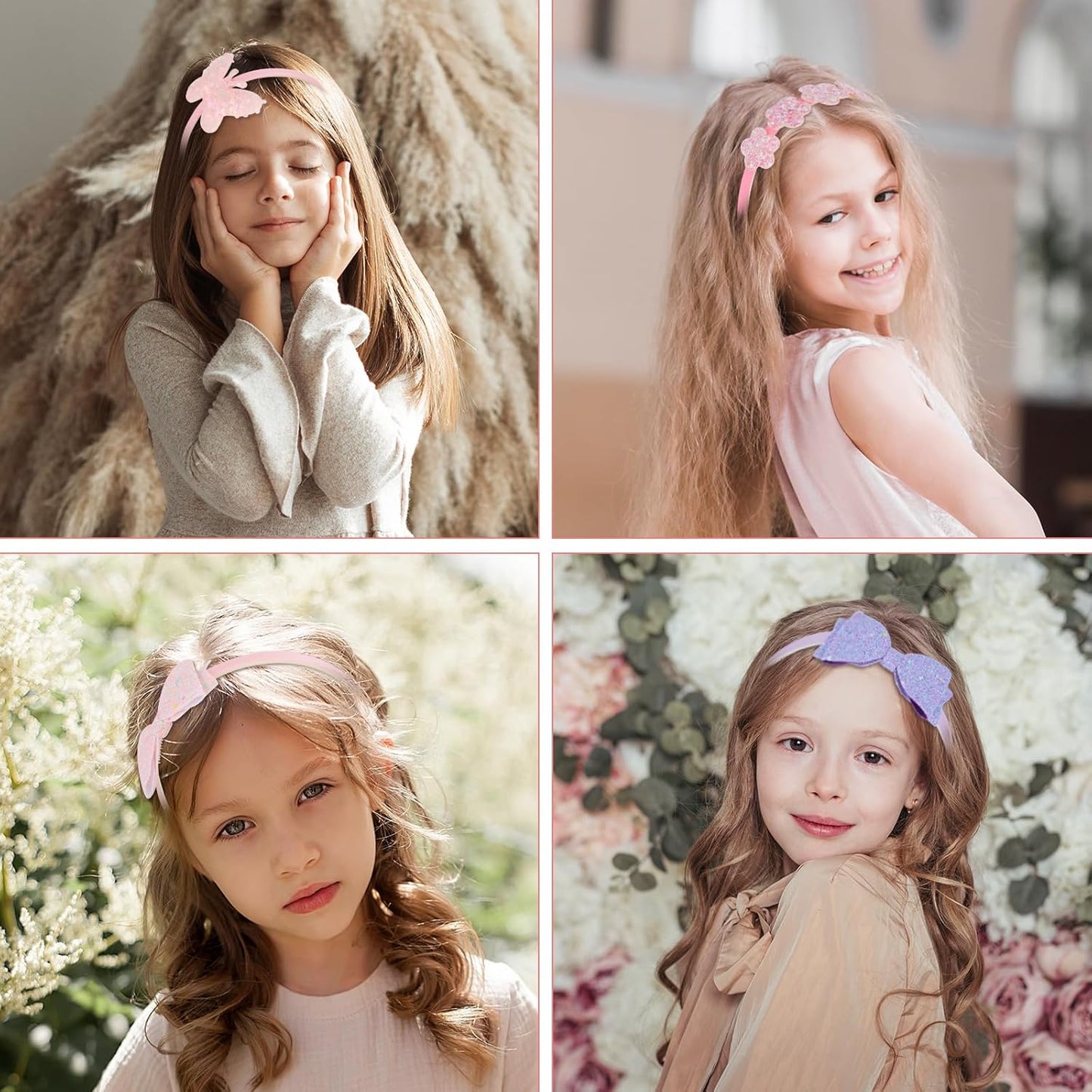 6 Pack Girls Headbands with Bow, Colorful Glitter Kids Headbands for Little Girls with Plastic Sparkly Bow Butterfly Floral Toddlers Hair Accessories