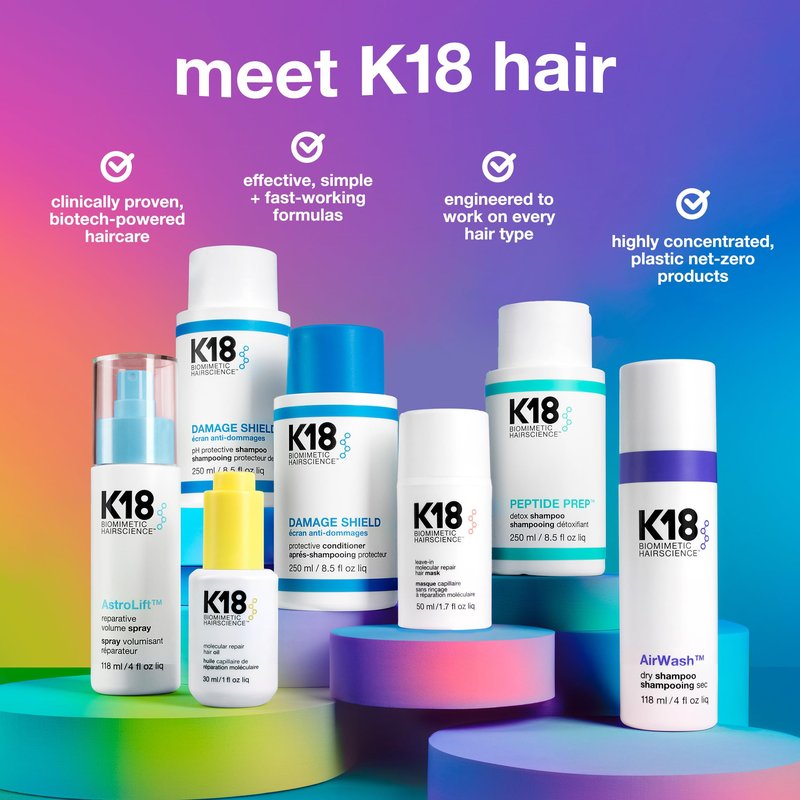 K18 Molecular Repair Hair Oil - Strengthening Peptide Damaged Hair Treatment Oil - 24-Hour Frizz Control + Heat Protectant - Helps Reduce Split Ends + Boost Shine (0.34 Fl oz)