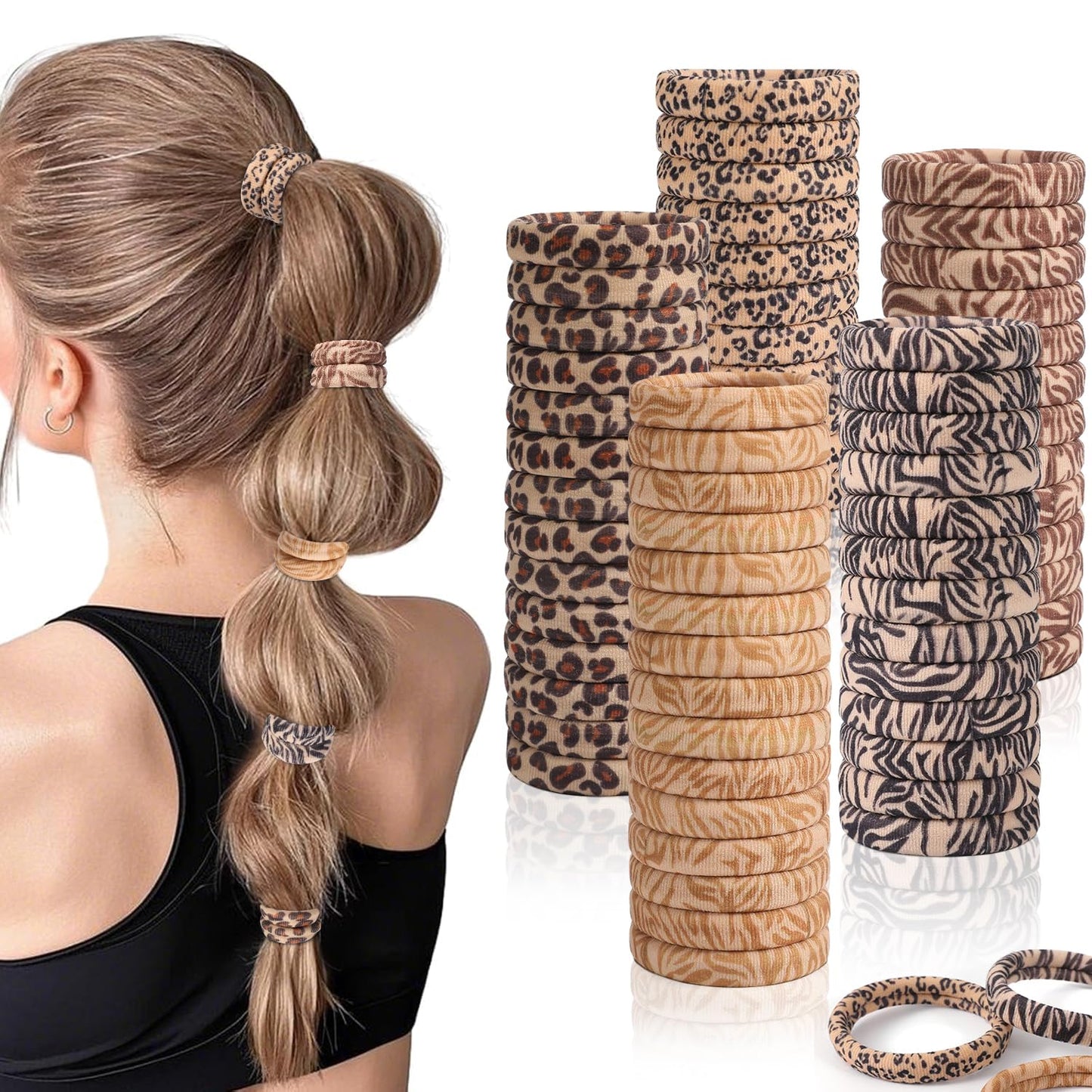 100PCS Black Hair Ties for Women, No Crease No Damage, Seamless Cotton Bands for Thick Thin Hair, Soft Ponytail Holders, Accessories for Girls