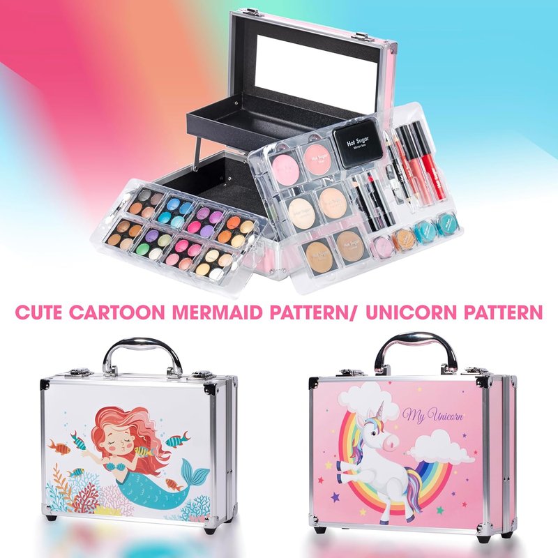 Makeup Kit for Girls - Hot Sugar Makeup Set with Reusable Train Case | Eyeshadow Palette, Blush, Lipstick & More