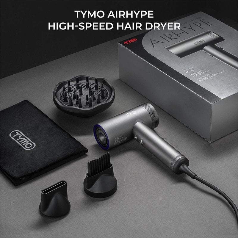 TYMO Blow Dryer with Comb - 1500W Professional High Speed Blow Dryer with Diffuser, 110,000RPM Fast Dry, 200 Million Ionic Diffuser Hairdryer, 4 Temps & 3 Speeds, 8 Ft Cord for Salon, Graphite