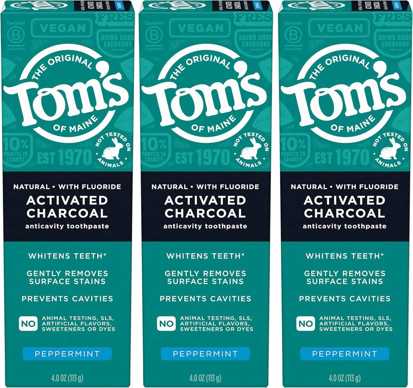 Activated Charcoal Whitening Toothpaste - Fluoride & Peppermint Flavor | 4.7 oz, 3-Pack