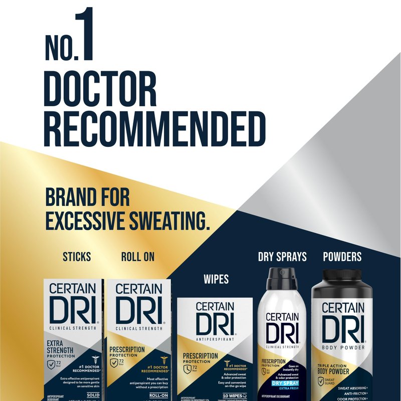 Certain Dri Extra Strength Clinical Antiperspirant - 72-Hour Sweat & Odor Protection for Excessive Sweating - Maximum Strength Deodorant for Men & Women, Powder Fresh Scent - 1.7 oz (3 Pack)