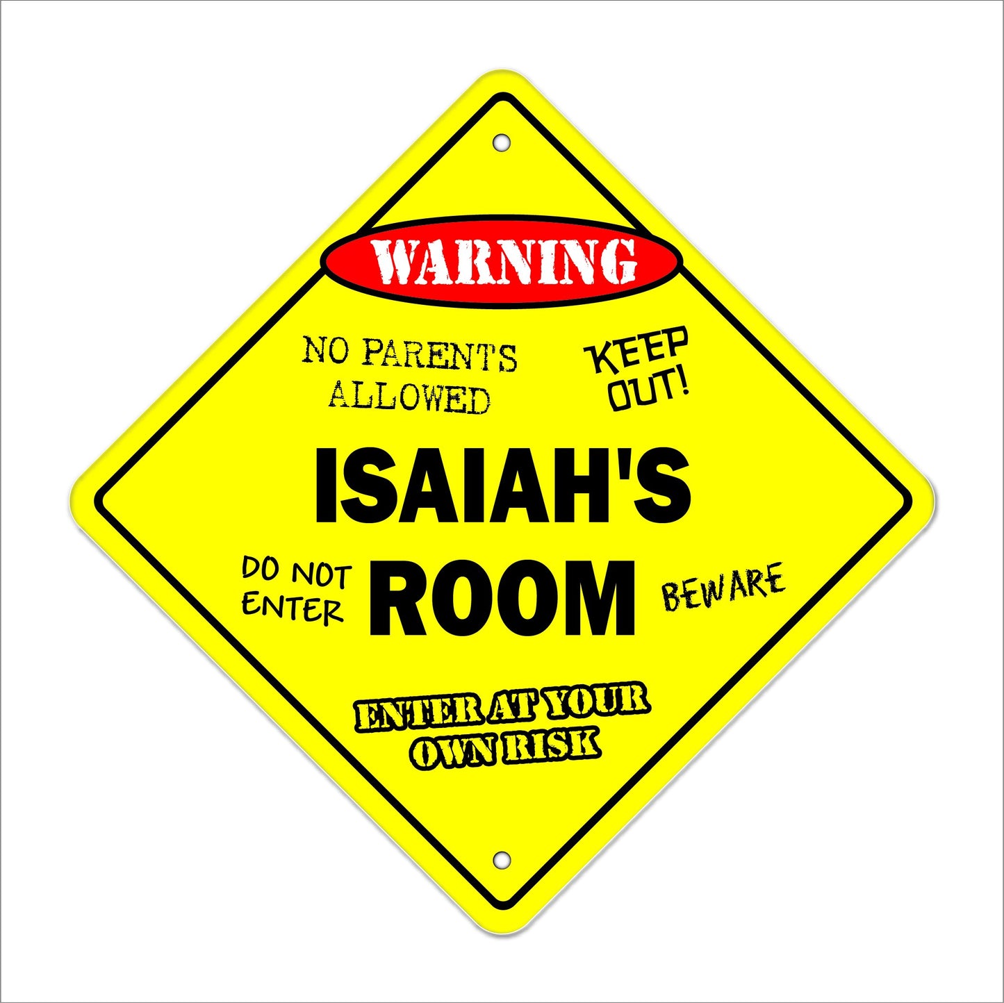 Isaiah's Room Sign Crossing Zone Xing | Indoor/Outdoor | 12" Tall Kids Bedroom Decor Door Children's Name Boy Girl