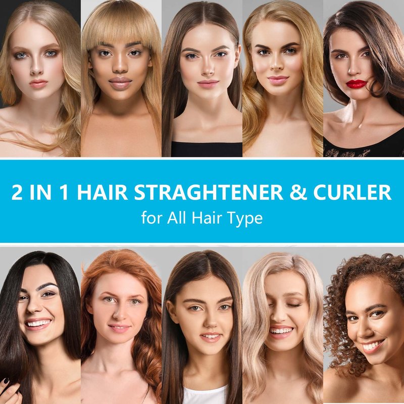 2 in 1 Professional Hair Straightener & Curler, Titanium Plates with Cool Air Fan, 3 Temp Settings (355℉-450℉), Negative Ion for Curly/Thick Hair, Essential Oil Diffuser, Clips & Aromatherapy Pads
